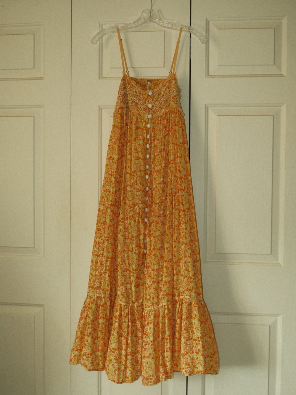 Free People Yellow Floral Button-Front Maxi Dress